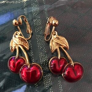 Gold and Red Cherry Earrings